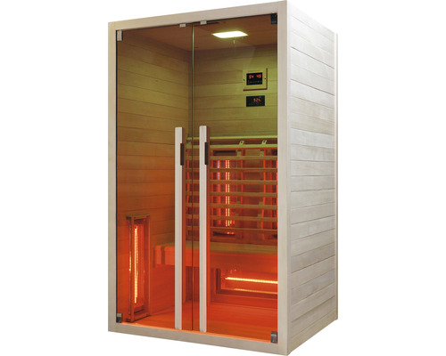 Infrarotsauna mit Glasfront und Holzverkleidung