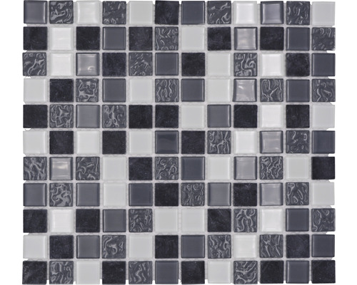 Glasmosaik mit Naturstein CM M422 30,2x32,7 cm grau Mosaikfliesen aus Glas und Stein für Wand- und Bodengestaltung