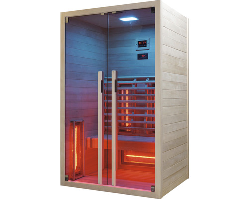 Infrarotsauna mit Glastür und Holzverkleidung