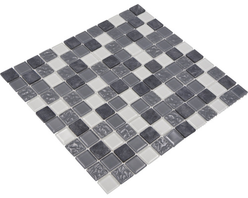 Mosaikfliese mit quadratischen Elementen aus Glas und Stein