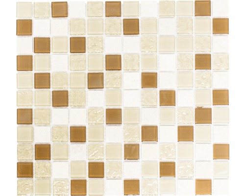 Glasmosaik mit Naturstein CM M432 30,2x32,7 cm beige Mosaikfliesen mit Glasoptik