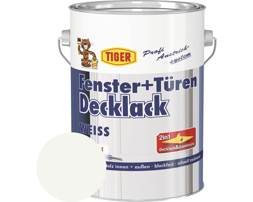 Tiger Fenster+Türen Decklack G RAL 9016 verkehrsweiß 2,5 L Weißer Fenster und Türen Decklack von Tiger