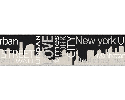Bordüre 93567-1 Only Borders New York 5 m x 13 cm Tapete mit Skyline und Stadtnamen
