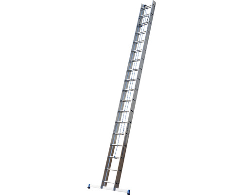 Ausziehleiter aus Aluminium mit blauen Füßen