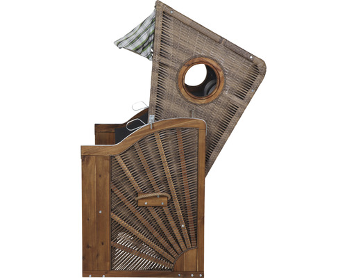Strandkorb aus Holz und Rattan mit verstellbarem Sonnendach