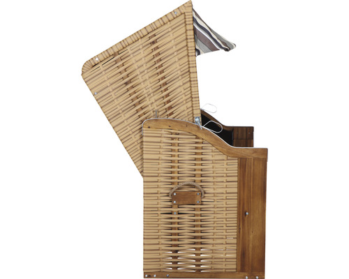 Strandkorb aus Holz und Rattan mit Markise