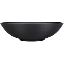 Schwarze Pflanzschale mit horizontalen Rillen