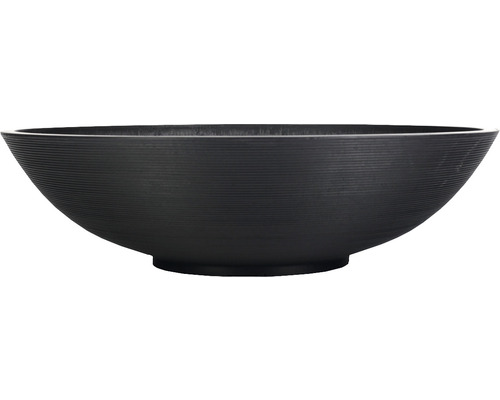 Schwarze Pflanzschale mit horizontalen Rillen