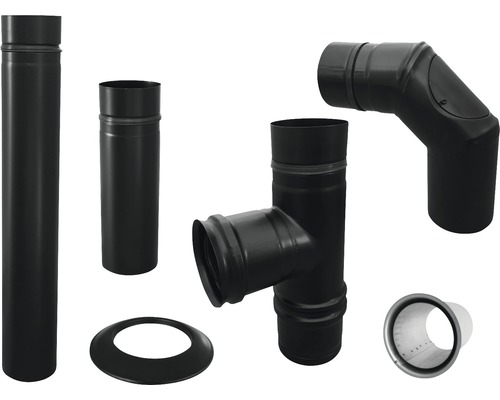 Pellet-Ofenrohr-Set Bertrams Ø80 mm pulverbeschichtet 6-teilig schwarz Verschiedene Ofenrohrteile aus Stahl