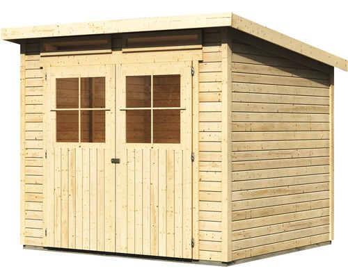 Holzgartenhaus mit Doppeltür und Fenstern