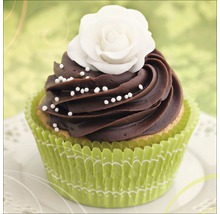 Dekorativer Muffin mit Schokoladenglasur und Zuckerblume
