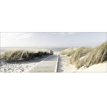 Dekoratives Wandbild mit Dünenlandschaft und Holzsteg zum Strand