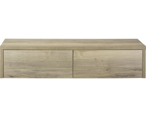 Waschbeckenunterschrank Sanox Bloxx 35x160x45 cm mit Waschtischplatte eiche Holzfarbener Badezimmer-Waschbeckenunterschrank mit zwei Schubladen