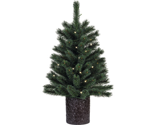 Künstlicher Tannenbaum mit Beleuchtung in einem Topf