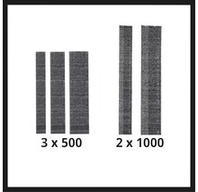 Foto von drei Teppichfliesen der Größe 500 und zwei Teppichfliesen der Größe 1000.