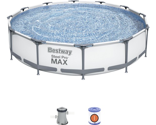 Aufstellpool Framepool-Set Bestway Steel Pro MAX™ rund Ø 366x76 cm inkl. Kartuschenfilteranlage grau