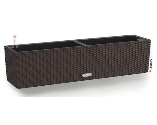 Rechteckiger Pflanzkasten mit Bewässerungssystem und Rattanoptik