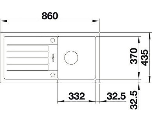 Zeichnung einer Küchenspüle mit Maßangaben