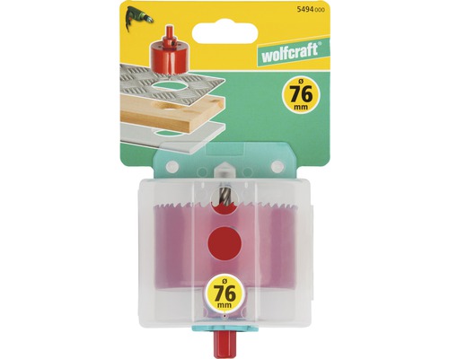 Wolfcraft Lochsäge mit einem Durchmesser von 76 Millimeter in Verpackung