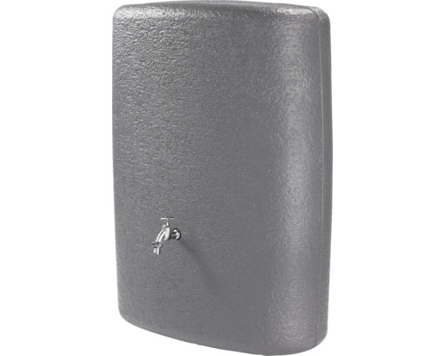 Grauer Wasserbehälter mit Wasserhahn für den Garten