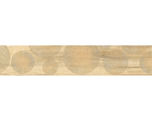 Dekorfliese mit Holzstruktur und Kreisornamenten
