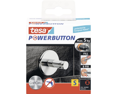 Tesa Powerbutton Klebehaken mit einer maximalen Tragkraft von 5 Kilogramm