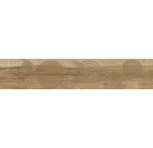 Dekorative Wandfliese mit Holzeffekt und Kreisornamenten