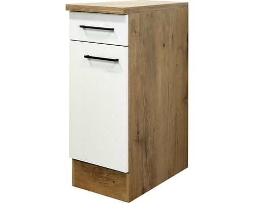 Unterschrank Flex Well Vintea magnolia matt 30x85x60 cm mit Drehtür Unterschrank mit zwei Schubladen und Holzoptik