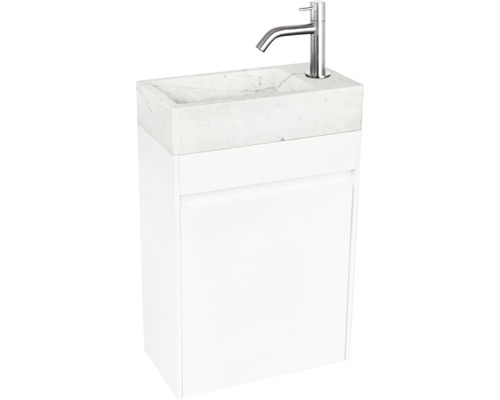 Waschtisch mit Unterschrank, Marmorwaschbecken und Armatur