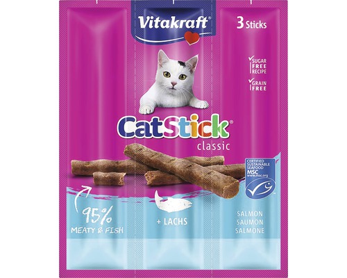 Vitakraft Catstick Classic mit Lachs, 3 Stück, Katzensnack ohne Zuckerzusatz und Getreide