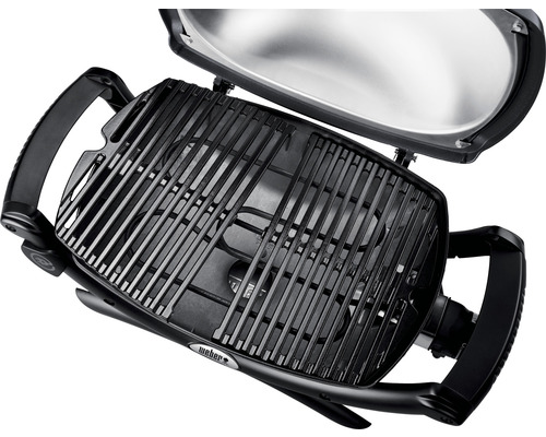 Weber Elektrogrill mit geöffnetem Deckel und Grillrost