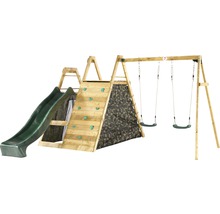 Doppelschaukel plum Holz Pyramide mit Kletternetz, Kletterwand und Rutsche grün-thumb-0