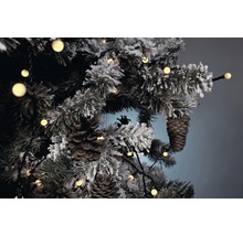 Dekorierter Weihnachtsbaum mit Tannenzapfen und Lichterkette