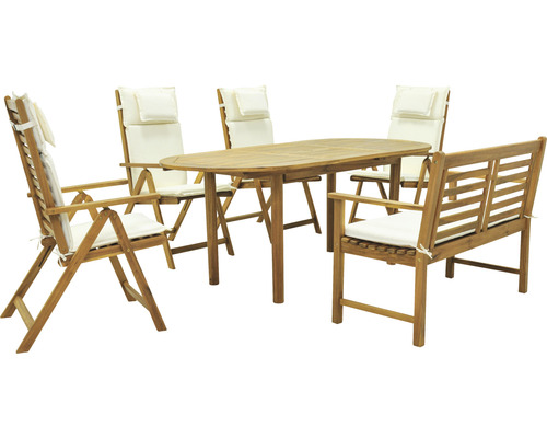 Gartenmöbelset Garden Place Alina 6-teilig bestehend aus: 4x Stühle, Bank, Tisch Holz Akazie geölt klappbar Ausziehtisch