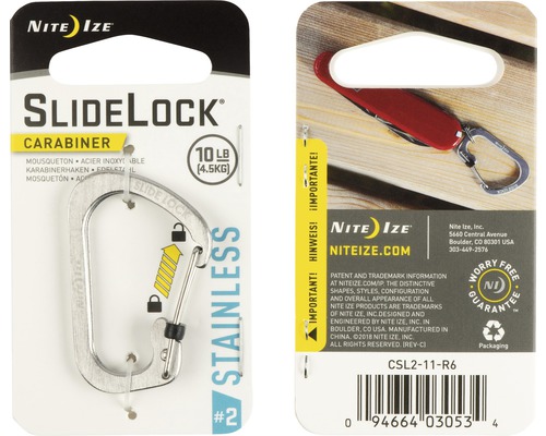 Karabinerhaken Nite Ize SlideLock® Carabiner Stainless Steel CSL2-11-R6 stahl Nite Ize SlideLock Karabiner aus Edelstahl mit einer Belastbarkeit von 4,5 Kilogramm