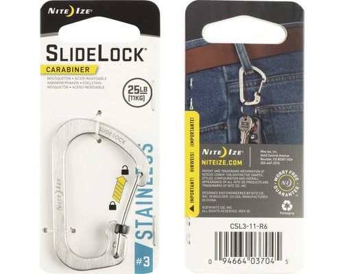 Karabinerhaken Nite Ize SlideLock® Carabiner Stainless Steel CSL3-11-R6 stahl Nite Ize SlideLock Karabiner aus Edelstahl, maximale Belastung 11 Kilogramm
