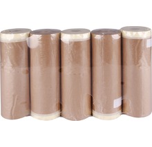 Fünf Rollen Malerkreppband in transparenter Verpackung.