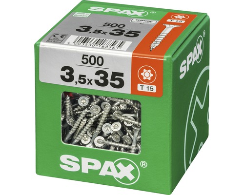 Spax Schrauben 3,5x35 Millimeter, 500 Stück in einer grünen Verpackung