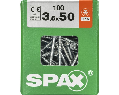 Spax Universalschraube Senkkopf Stahl gehärtet T15, Holz-Teilgewinde 3,5x50 mm 100 Stück Spax Universalschraube Senkkopf Stahl gehärtet T15, Holz-Teilgewinde 3,5x50 mm 100 Stück