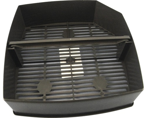 Schwarze Kunststoff-Katzentoilette mit Gitter
