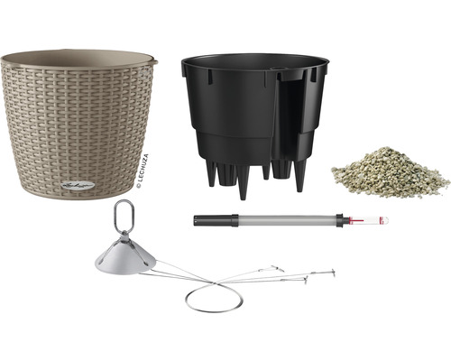 Blumenkübel mit Pflanzeinsatz, Substrat, Wasserstandsanzeiger und Aufhängung