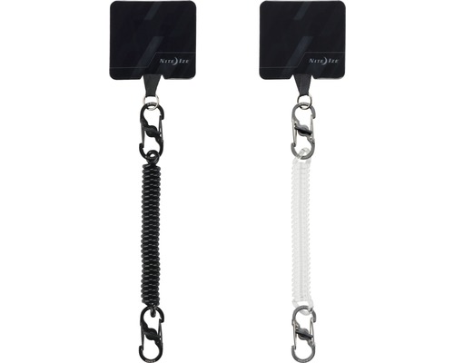 Zwei Schlüsselanhänger mit Spiralkabel und Karabinerhaken