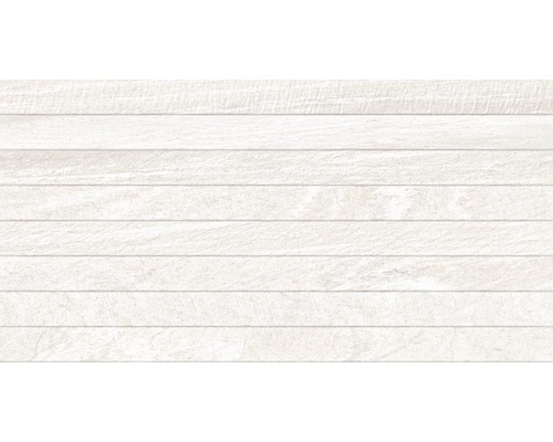 Keramik Dekorfliese Sahara Blanco 32x62,5 cm creme glänzend Helle Holzpaneele für Wand- und Deckengestaltung