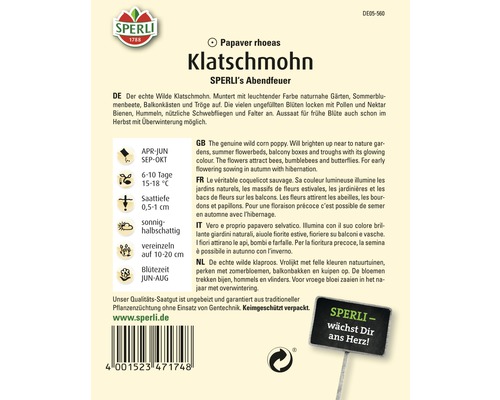 Samenpackung Klatschmohn der Marke Sperli