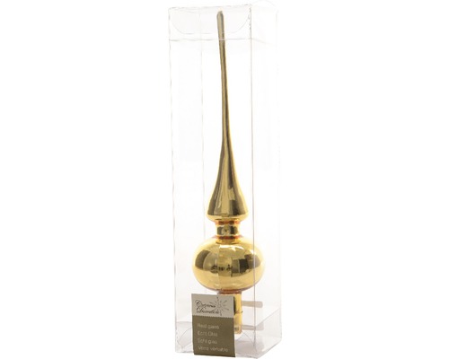 Goldfarbener Baumspitzenstecker aus Glas in transparenter Verpackung