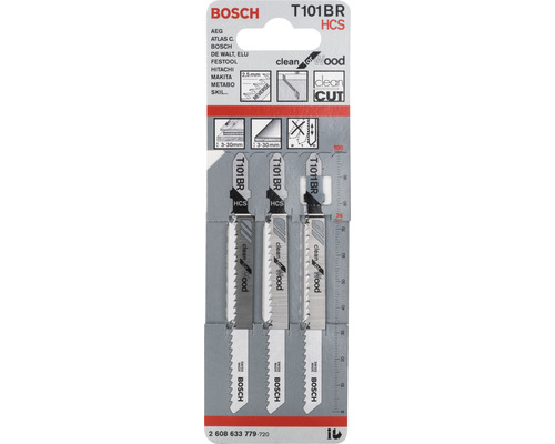 Bosch Stichsägeblätter T101BR HCS für saubere Holzschnitte, 3er-Pack