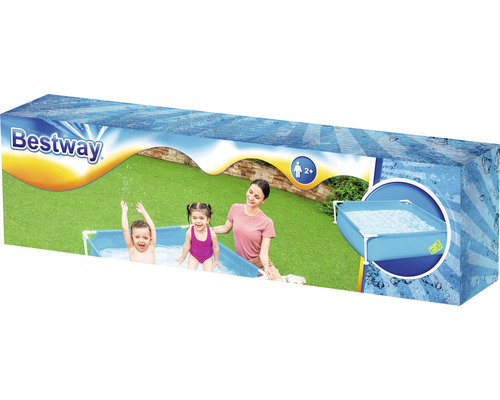 Bestway Planschbecken Verpackung mit Kindern und Erwachsenen im Wasser