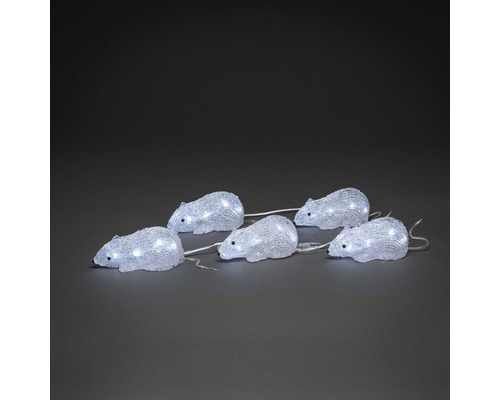 LED Leuchtfigur Konstsmide 5er-Set Acryl Mäuse H 6 cm 4 m + Zuleitungslänge 5 m 40 LEDs Lichtfarbe kaltweiß dimmbar Dekorative Lichterkette mit Eisbär-Motiv für den Innenbereich