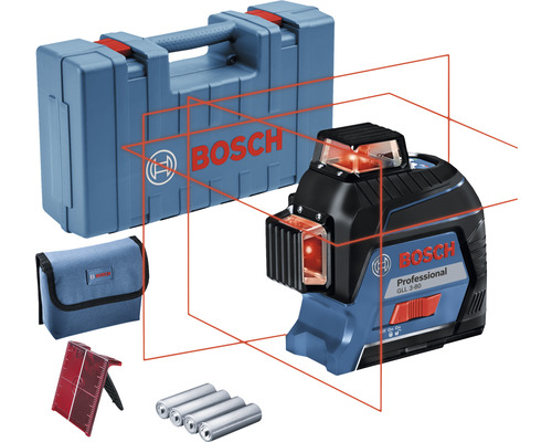 Linienlaser Bosch Professional GLL 3-80 inkl. 4 x Batterie (AA), Laserzieltafel im Handwerkerkoffer
