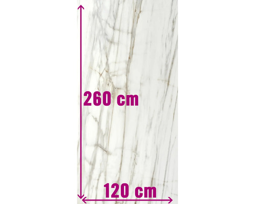 Feinsteinzeug Bodenfliese Macael gold-grau 120x260cm rektifiziert Fliesenmuster mit den Maßen 260 cm mal 120 cm